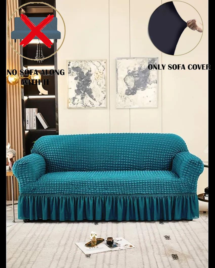 ONLY SOFA COVER | Teal Stretch Slipcover Skirt Looked Fitted Sofa Cover