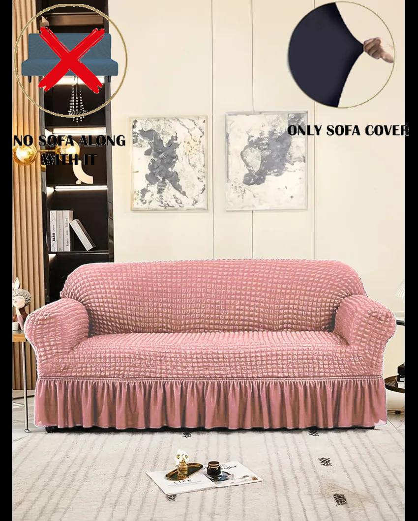 ONLY SOFA COVER | Pink Stretch Slipcover Easy Fitted Sofa Couch Jacquard Cover with Skirt