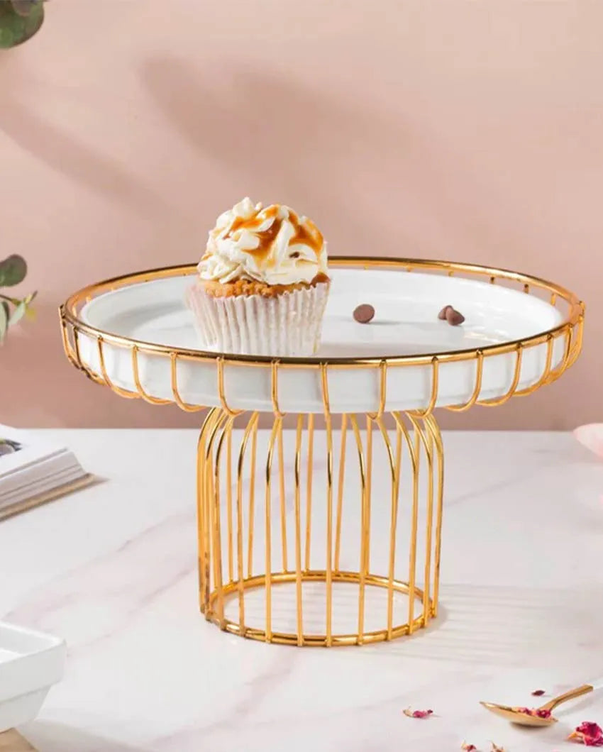 Gold & White Metallic Cake Stand with Plate | 8 x 8 inches