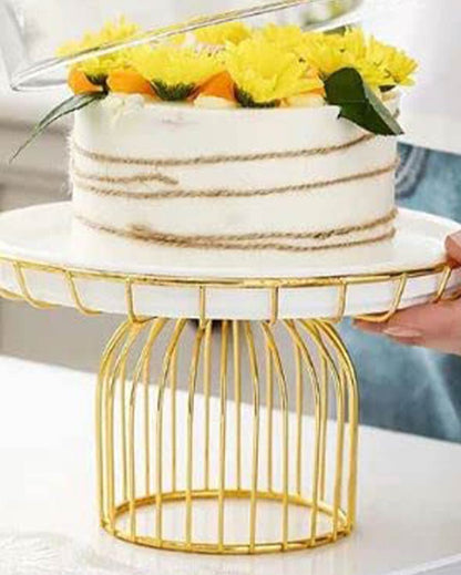 Gold & White Metallic Cake Stand with Plate | 8 x 8 inches