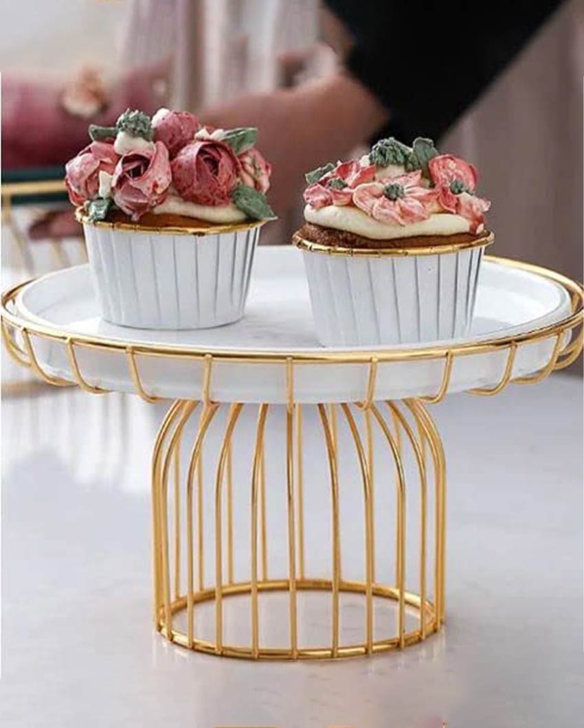 Gold & White Metallic Cake Stand with Plate | 8 x 8 inches