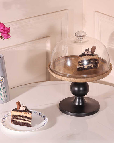 Modern Dulcet Brown & Black Dome Cake Stand With Lid | 11 x 14 inches