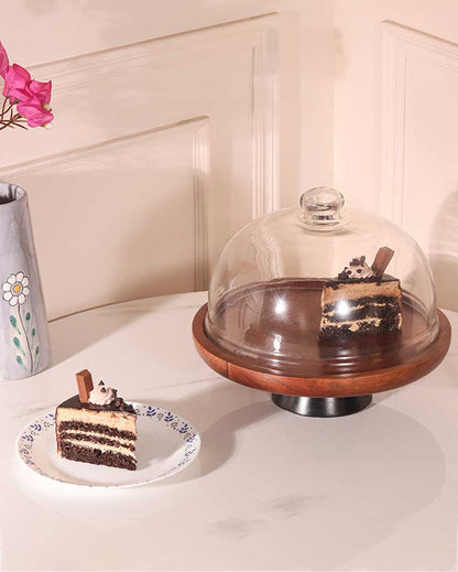 Modern Dulcet Brown & Black Little Dome Cake Stand With Lid | 11 x 10 inches