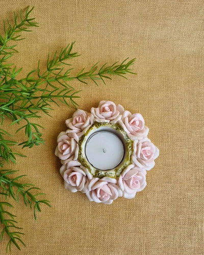 Rosy Pink Marble Dust Tea Light Stand| Pink |10 x 2 cm/ 4 x 1 inches