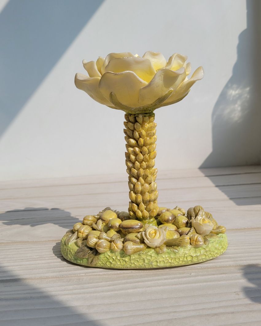 Palm Tree Marble Dust Tealight Stand | Yellow