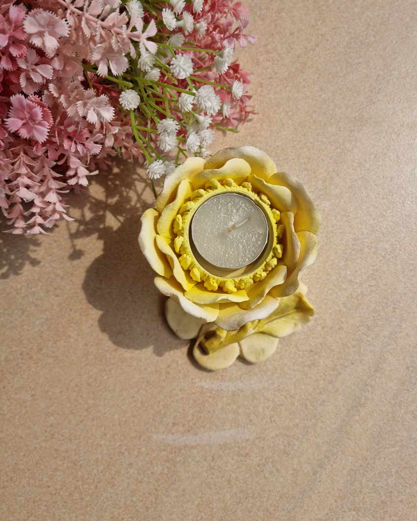 Sunbeam Yellow Marble Dust Tea Light Stand | Yellow| 10 x 7 cm /4 x 3 inches