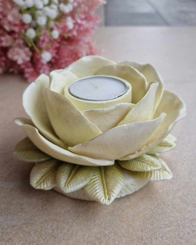 Lemon Light Yellow Marble Dust Tea Light Stand | Light Yellow | 15 x 5 cm / 6 x 2 inches