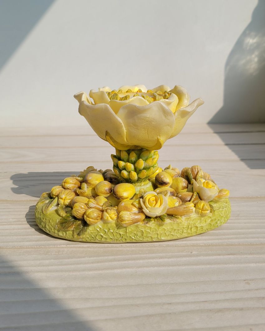 Palm Tree Marble Dust Tealight Stand | Yellow