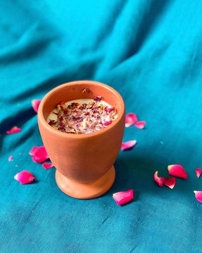 British Rose Sandalwood Scented Earthen Pot Candle  | Pack of 2