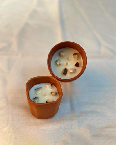 Mango Coconut Scented Earthen Pot Candle |  | Pack of 2