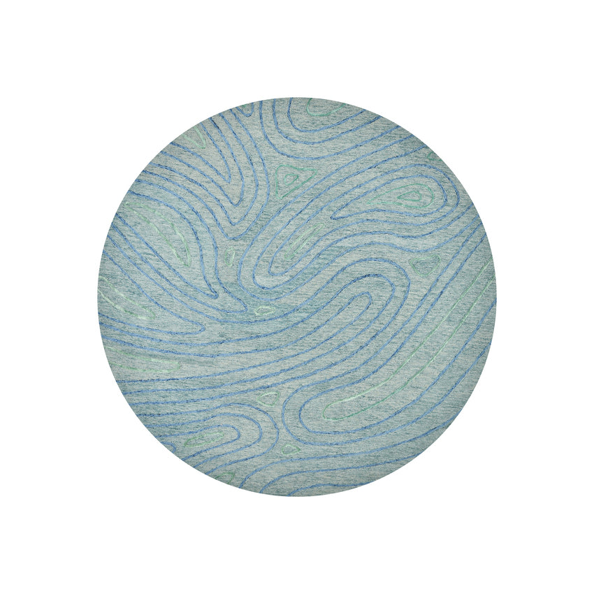 Elegant Aqua Shade Handmade Wool Round Area Rug