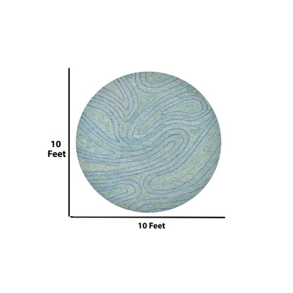 Elegant Aqua Shade Handmade Wool Round Area Rug