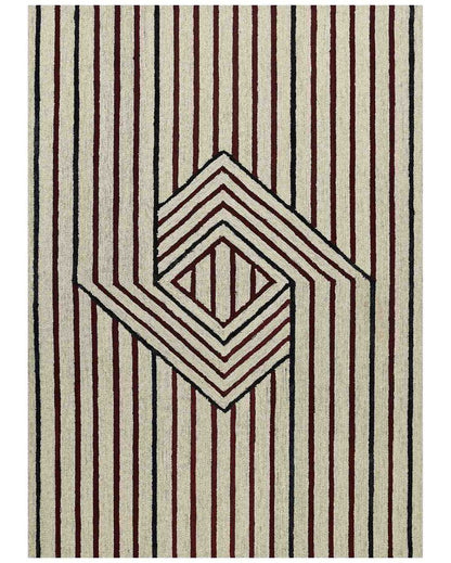 Ivory Wool & Viscose Striped Hand-Tufted Rug Carpet