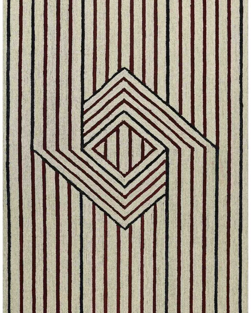 Ivory Wool & Viscose Striped Hand-Tufted Rug Carpet