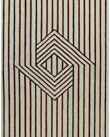 Ivory Wool & Viscose Striped Hand-Tufted Rug Carpet