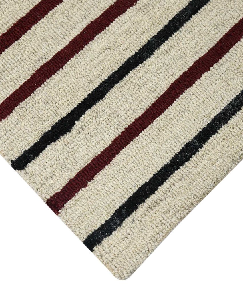 Ivory Wool & Viscose Striped Hand-Tufted Rug Carpet