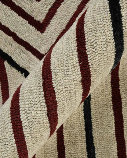 Ivory Wool & Viscose Striped Hand-Tufted Rug Carpet