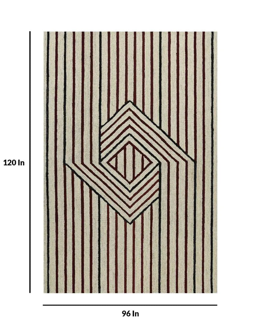 Ivory Wool & Viscose Striped Hand-Tufted Rug Carpet