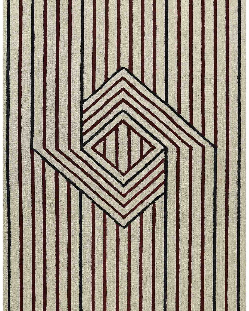 Ivory Wool & Viscose Striped Hand-Tufted Rug Carpet