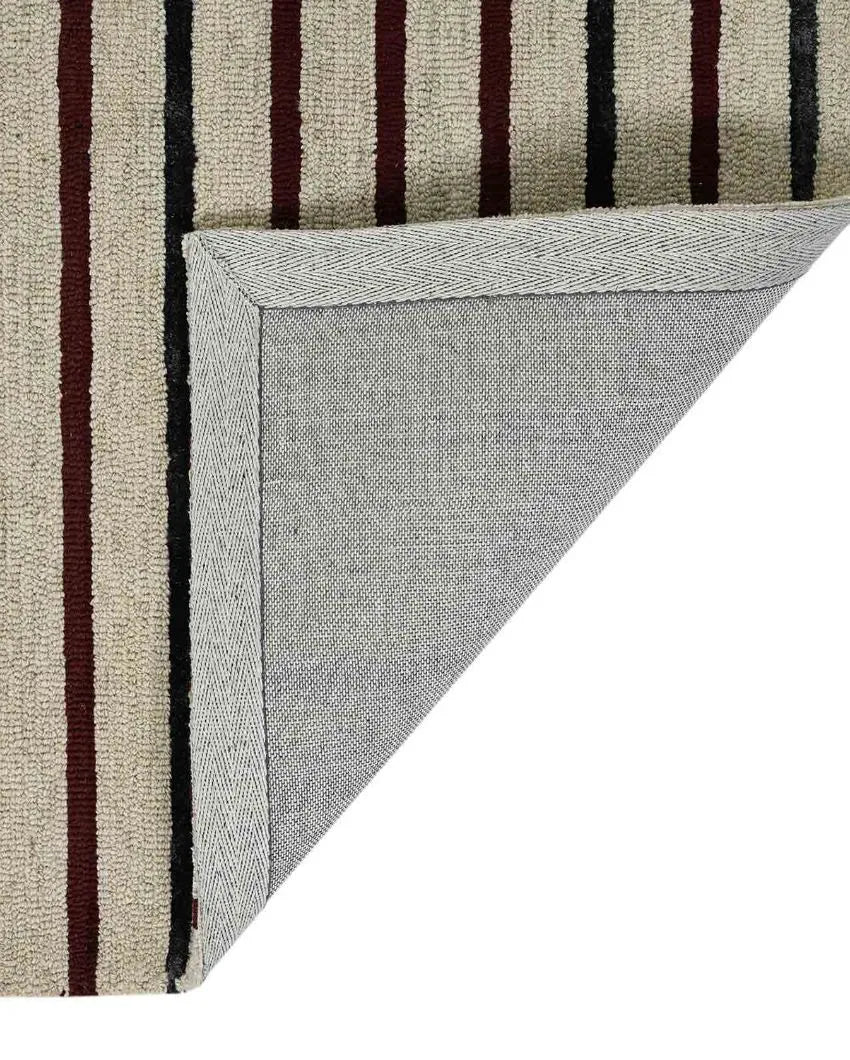 Ivory Wool & Viscose Striped Hand-Tufted Rug Carpet