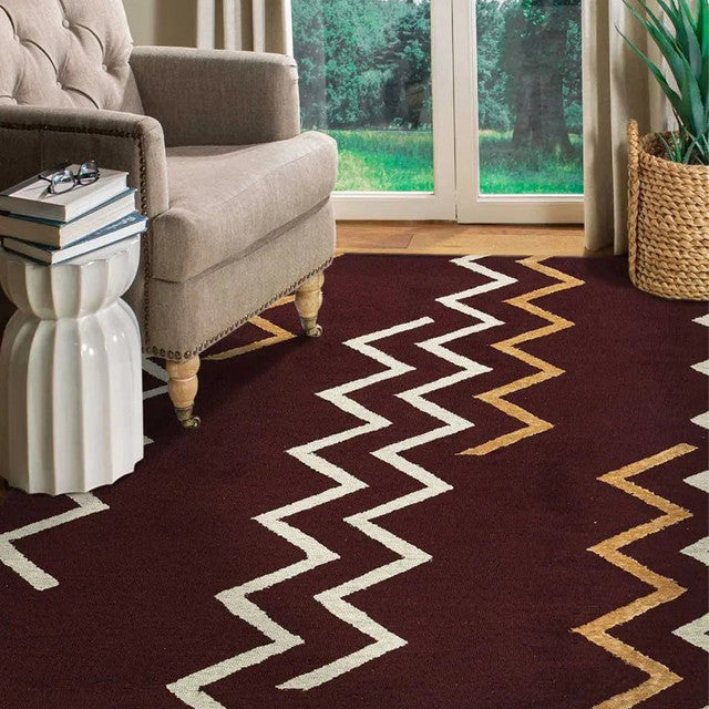 Dark Red Canyan Hand Tufted Wool & Viscose Carpet