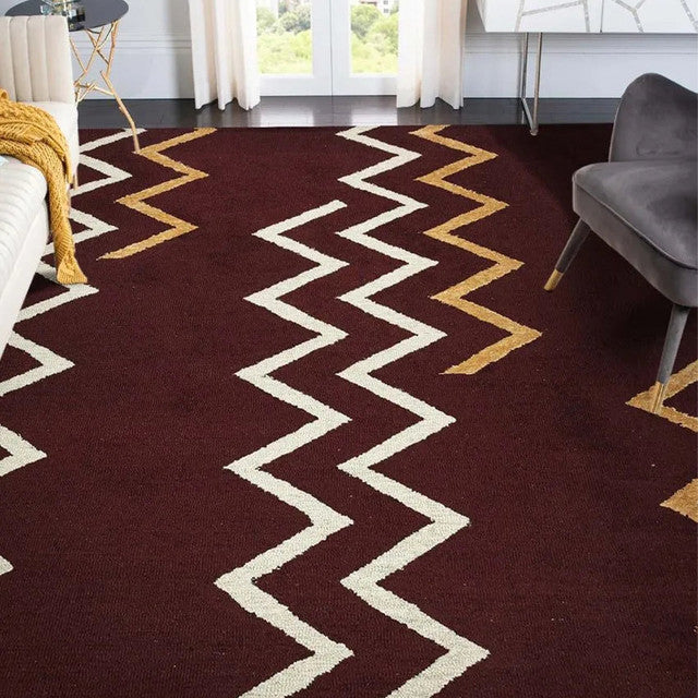 Red Berry Wool & Viscose Striped Hand-Tufted Rug Carpet