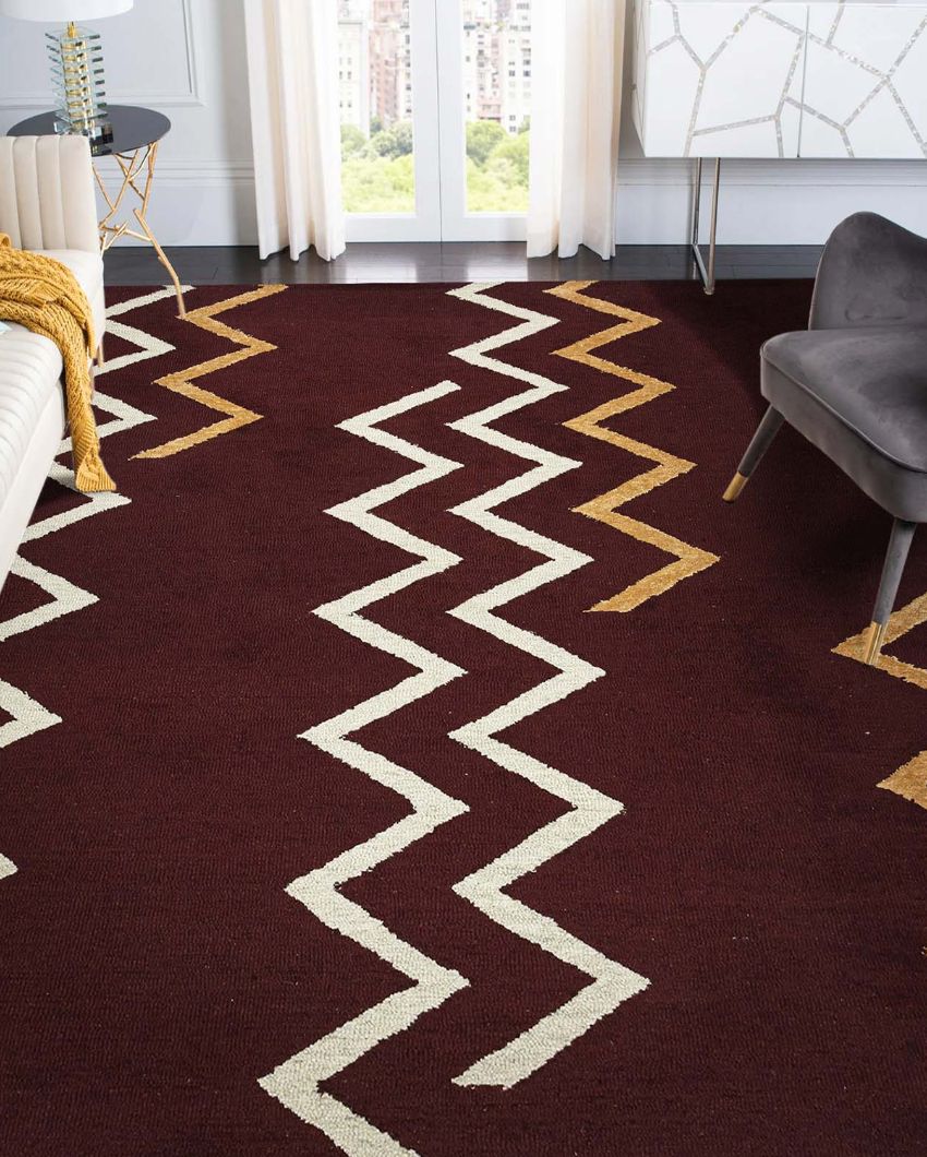 Red Berry Wool & Viscose Striped Hand-Tufted Rug Carpet