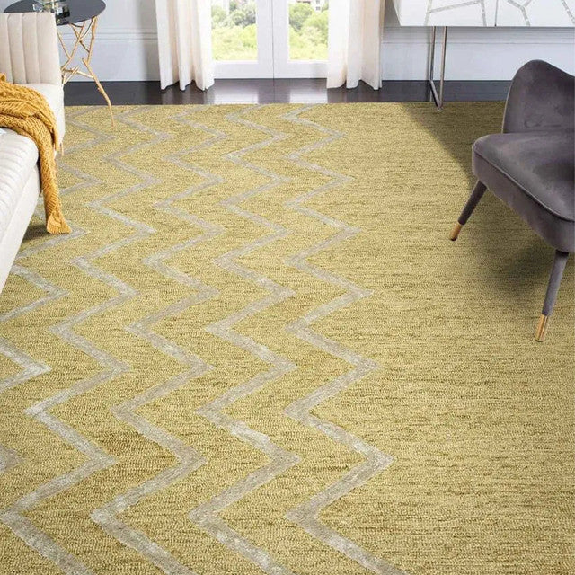 Gold Wool & Viscose Striped Hand-Tufted Rug Carpet