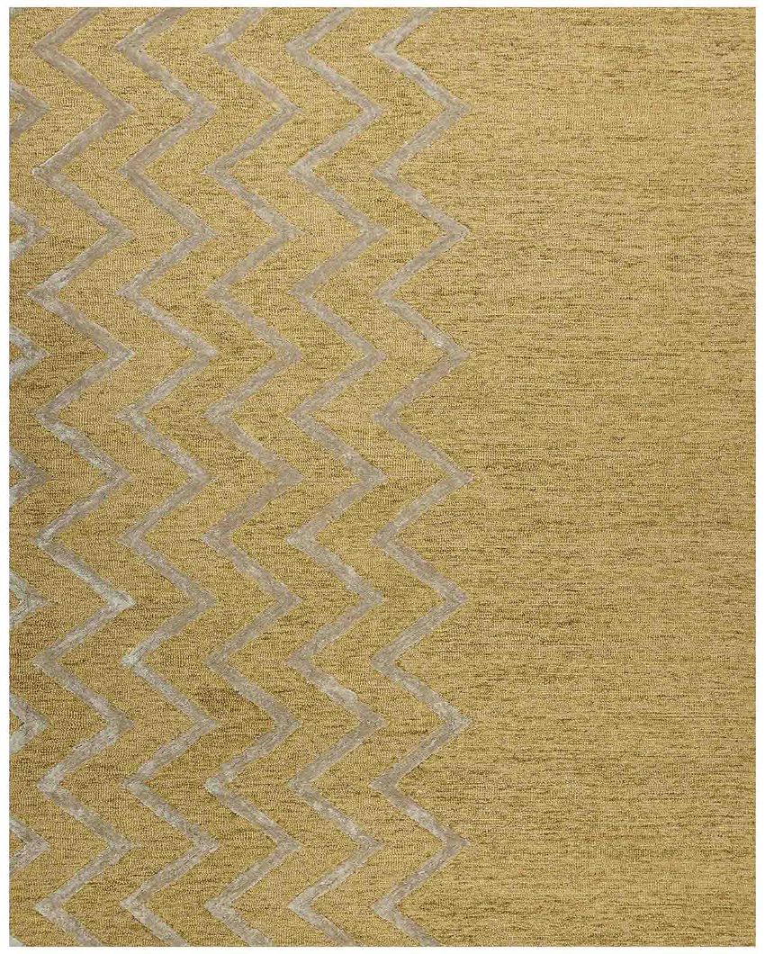 Gold Wool & Viscose Striped Hand-Tufted Rug Carpet