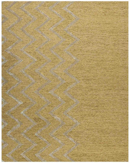 Gold Wool & Viscose Striped Hand-Tufted Rug Carpet