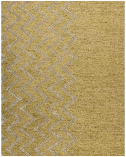 Gold Wool & Viscose Striped Hand-Tufted Rug Carpet