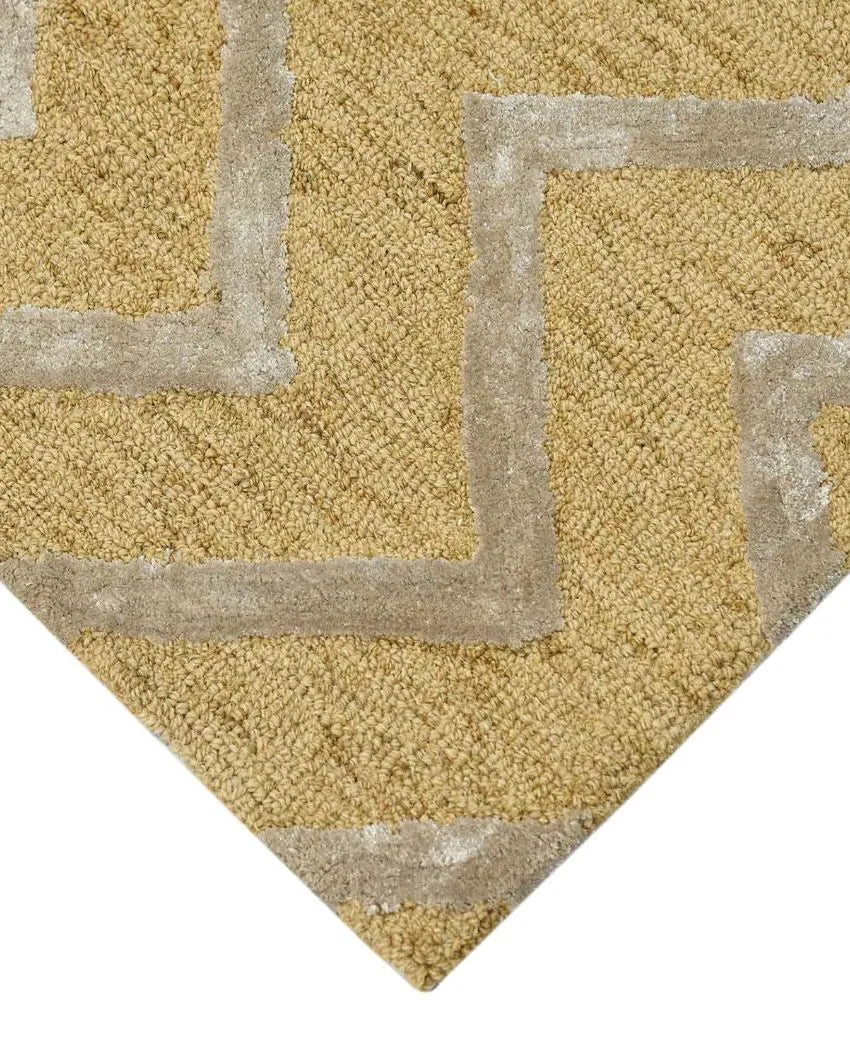 Gold Wool & Viscose Striped Hand-Tufted Rug Carpet