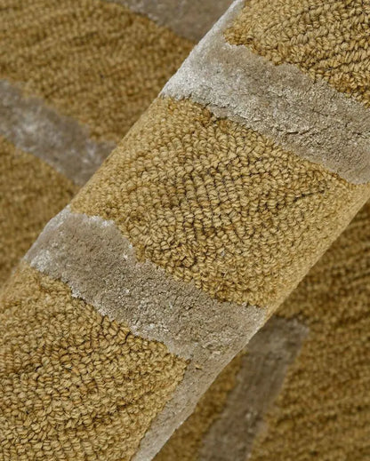 Gold Wool & Viscose Striped Hand-Tufted Rug Carpet