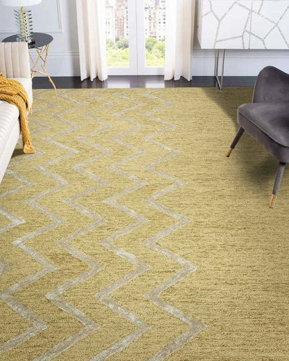 Gold Wool & Viscose Striped Hand-Tufted Rug Carpet