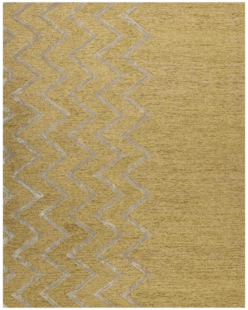 Gold Wool & Viscose Striped Hand-Tufted Rug Carpet