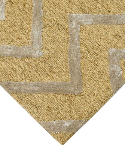 Gold Wool & Viscose Striped Hand-Tufted Rug Carpet