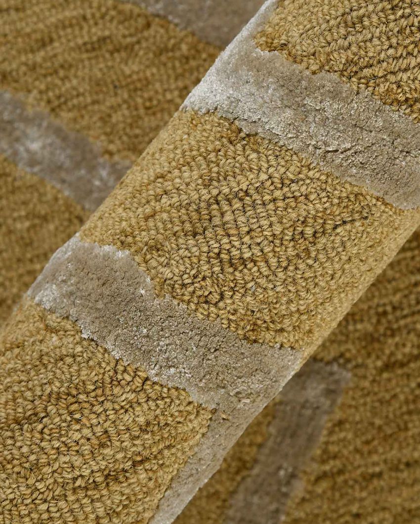 Gold Wool & Viscose Striped Hand-Tufted Rug Carpet