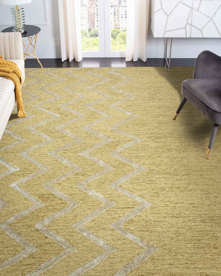 Gold Wool & Viscose Striped Hand-Tufted Rug Carpet