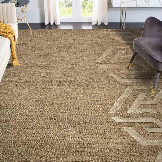 Brown Wool & Viscose Striped Hand-Tufted Rug Carpet