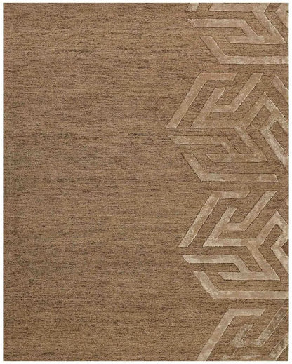 Brown Wool & Viscose Striped Hand-Tufted Rug Carpet