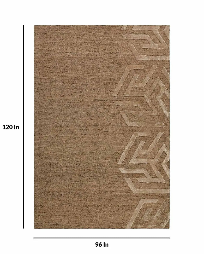 Brown Wool & Viscose Striped Hand-Tufted Rug Carpet