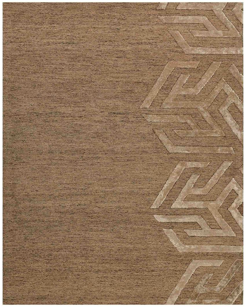 Brown Wool & Viscose Striped Hand-Tufted Rug Carpet