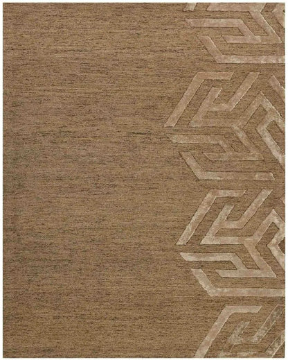 Brown Wool & Viscose Striped Hand-Tufted Rug Carpet