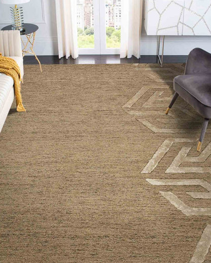 Brown Wool & Viscose Striped Hand-Tufted Rug Carpet