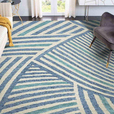 Beautiful Wool & Viscose Striped Hand Tufted Rug Carpet