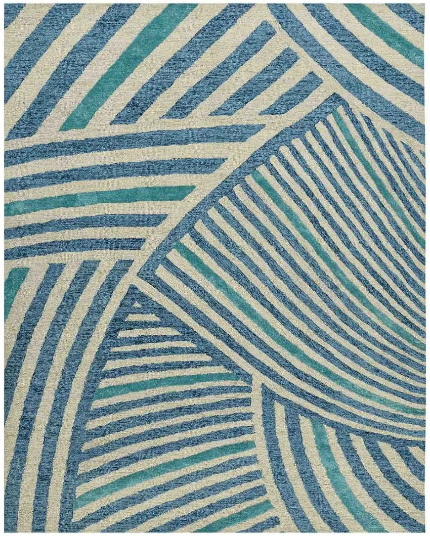 Beautiful Wool & Viscose Striped Hand Tufted Rug Carpet