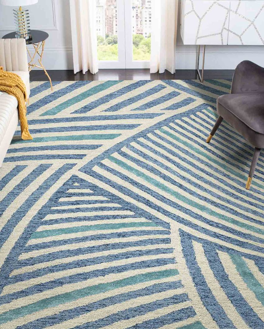 Beautiful Wool & Viscose Striped Hand Tufted Rug Carpet