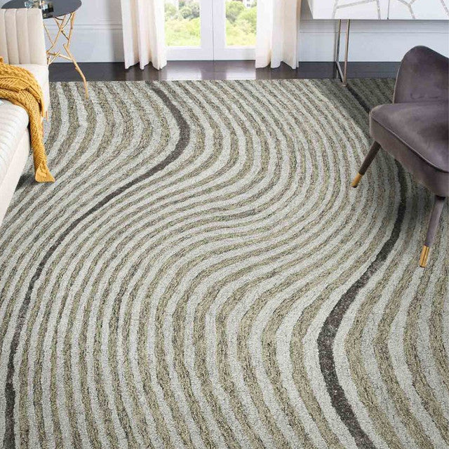 Iron Wool & Viscose Striped Hand Tufted Rug Carpet