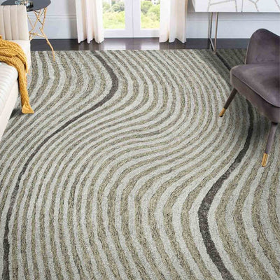 Iron Wool & Viscose Striped Hand Tufted Rug Carpet