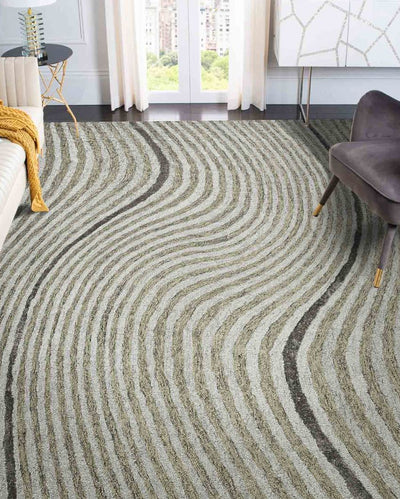 Iron Wool & Viscose Striped Hand Tufted Rug Carpet